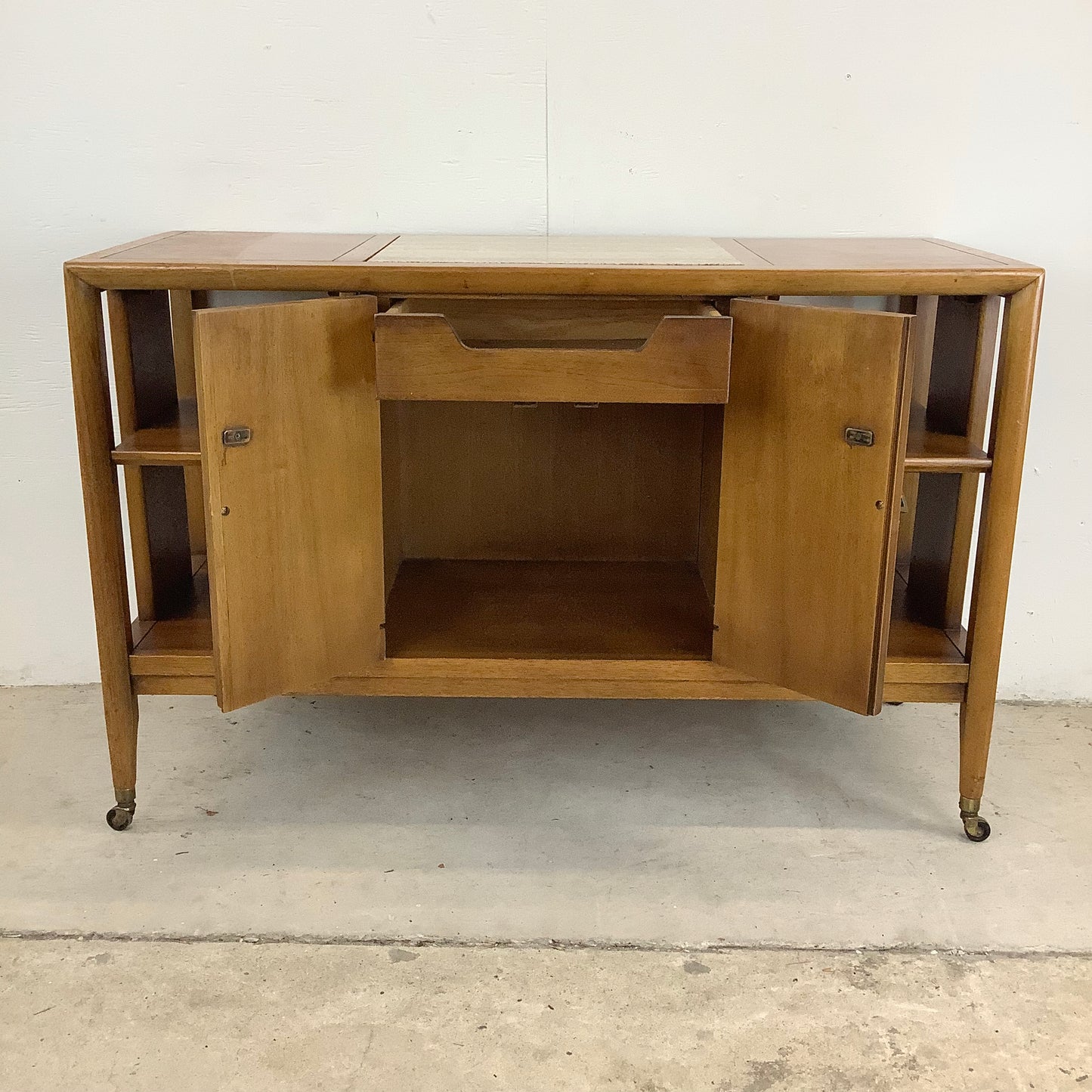 Vintage Rolling Bar Cart With Inlaid Stone Top