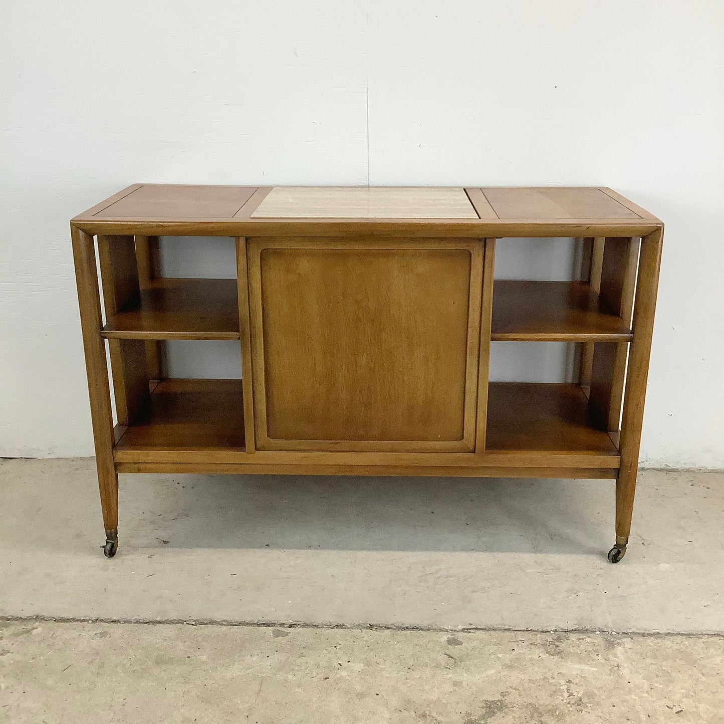 Vintage Rolling Bar Cart With Inlaid Stone Top