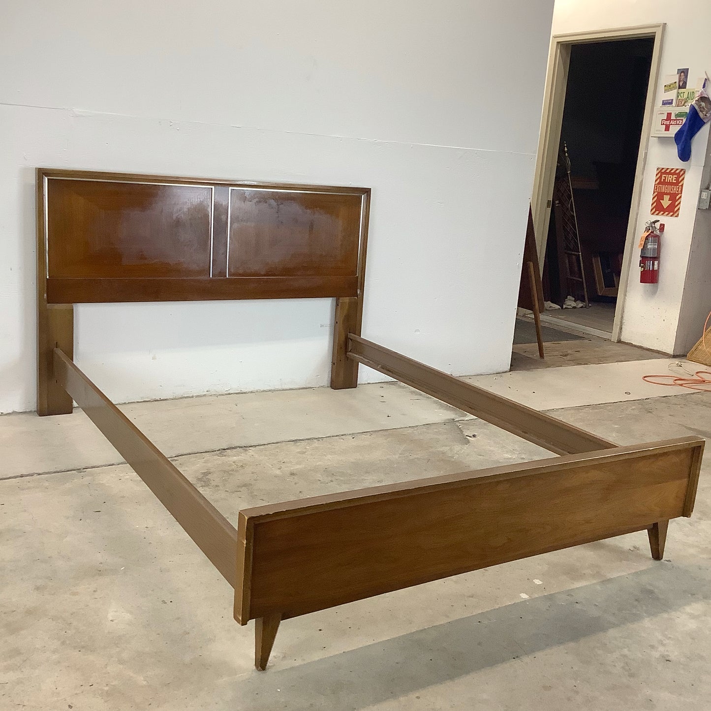 Mid-Century Walnut Headboard w/ Bed Frame- Full Size