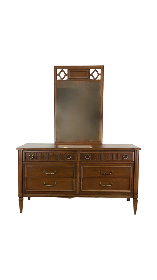 Vintage Six Drawer Dresser With Mirror