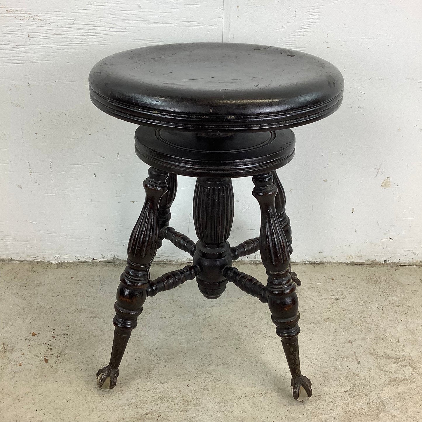 Antique Swivel Stool With Glass Ball Feet