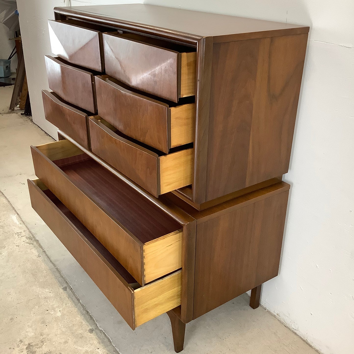 Mid-Century Diamond Front Highboy Dresser