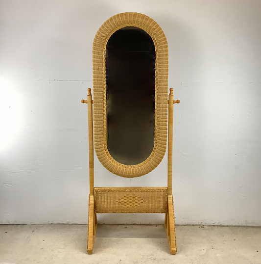 Vintage Wicker Cheval Style Floor Mirror