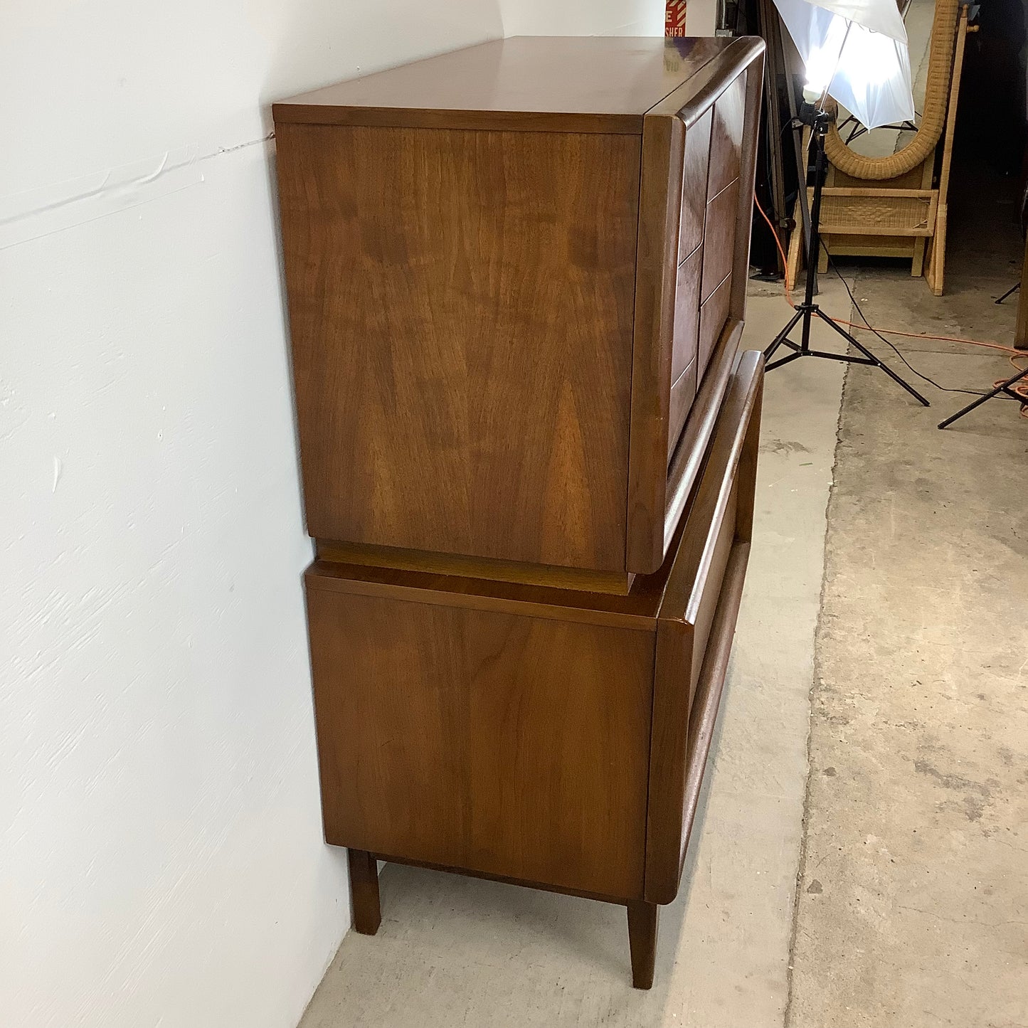 Mid-Century Diamond Front Highboy Dresser