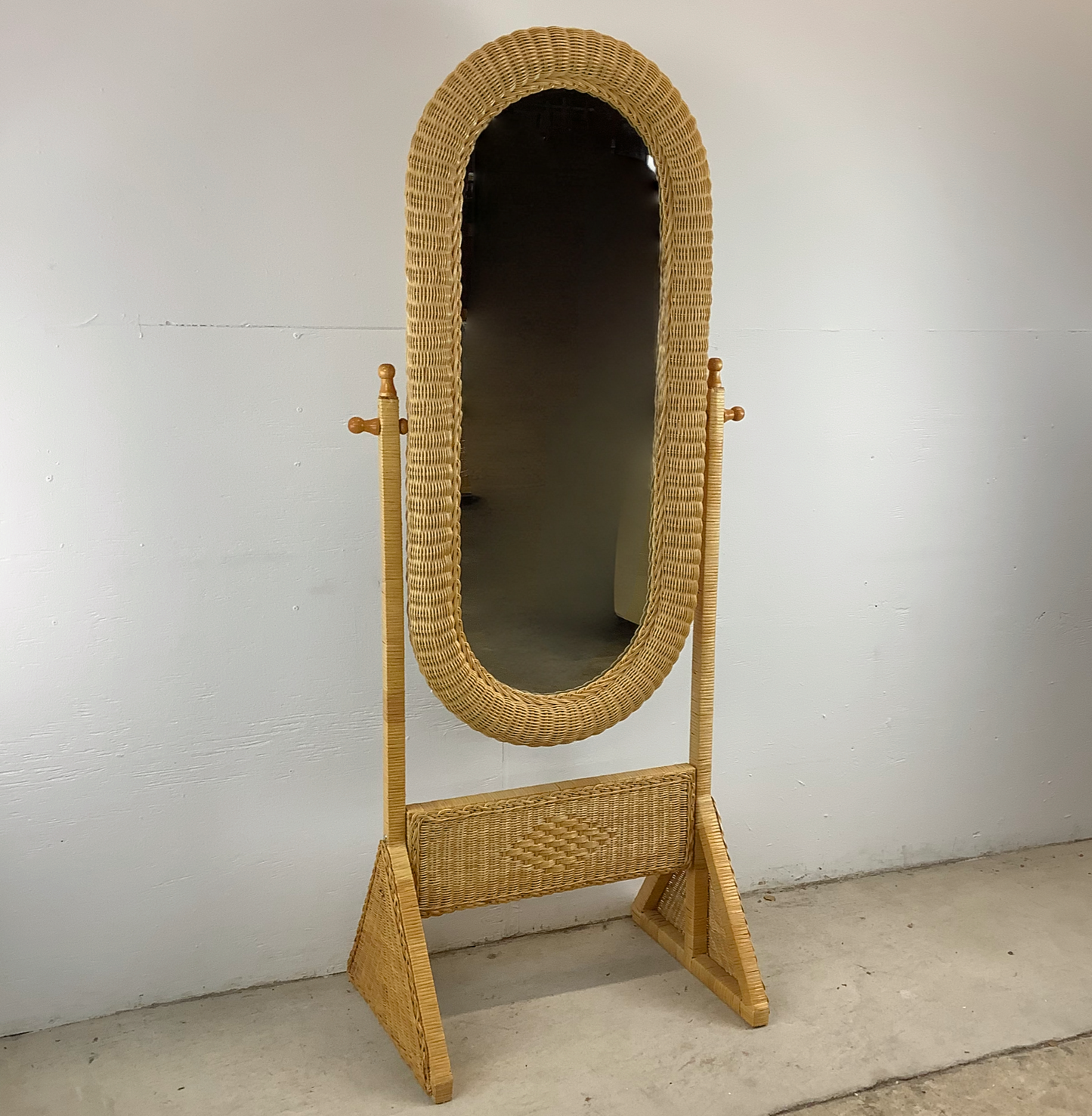 Vintage Wicker Cheval Style Floor Mirror