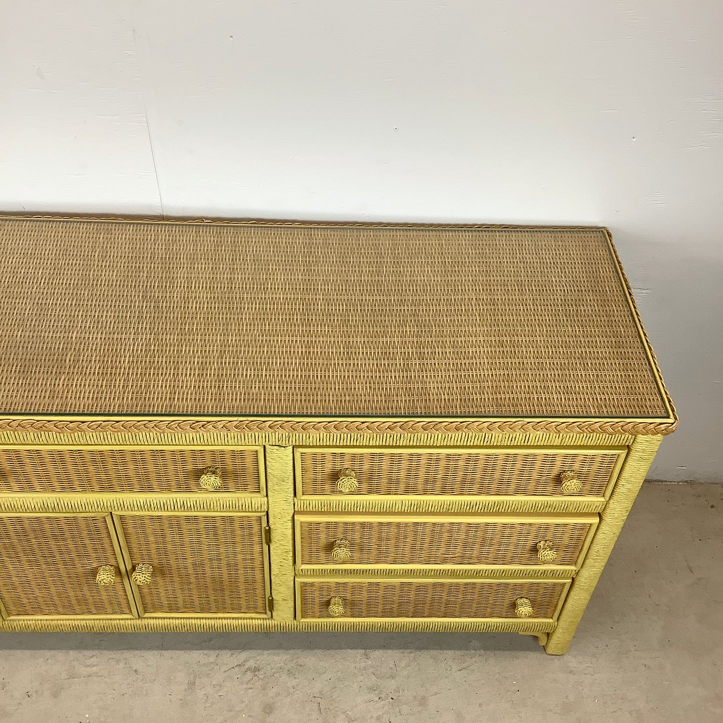 Vintage Nine Drawer Wicker Dresser w/Mirror by Henry Link for Lexington