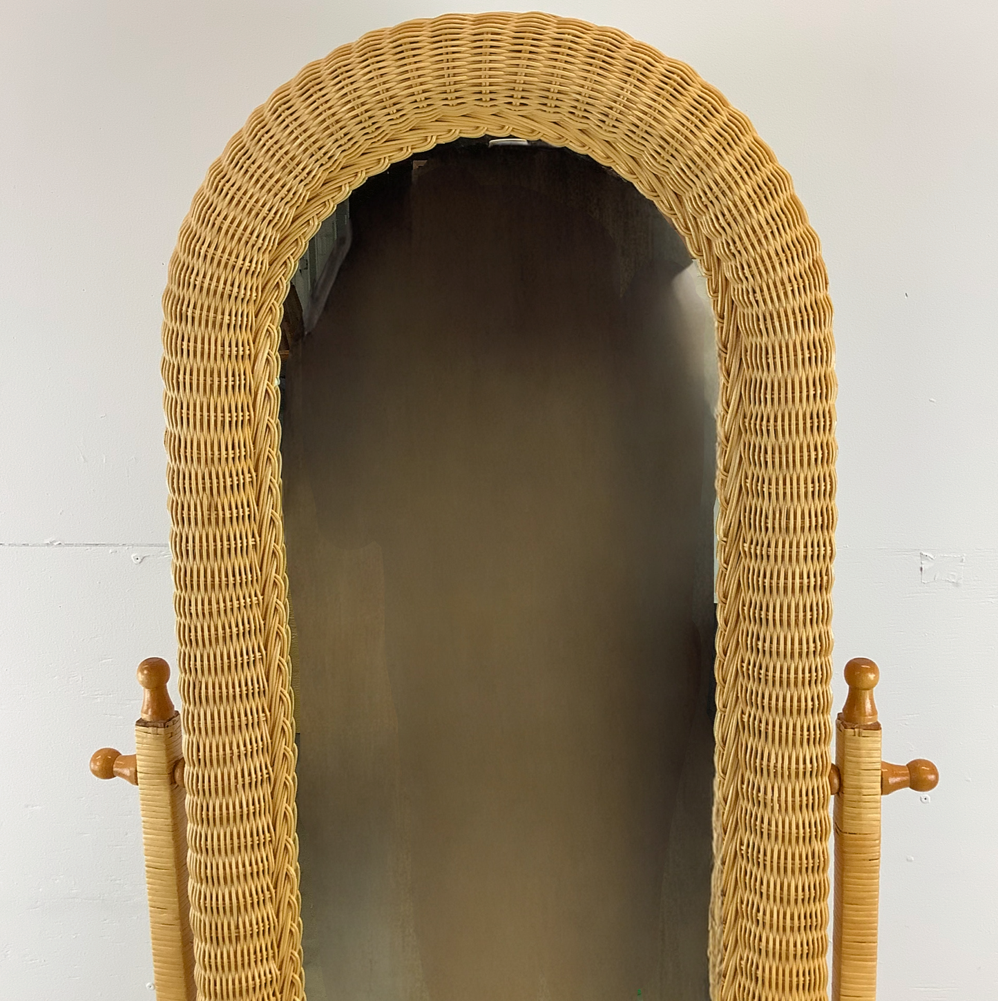 Vintage Wicker Cheval Style Floor Mirror