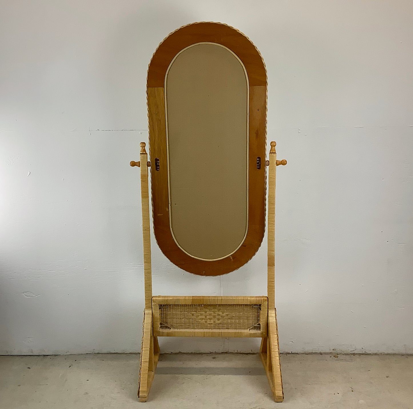 Vintage Wicker Cheval Style Floor Mirror