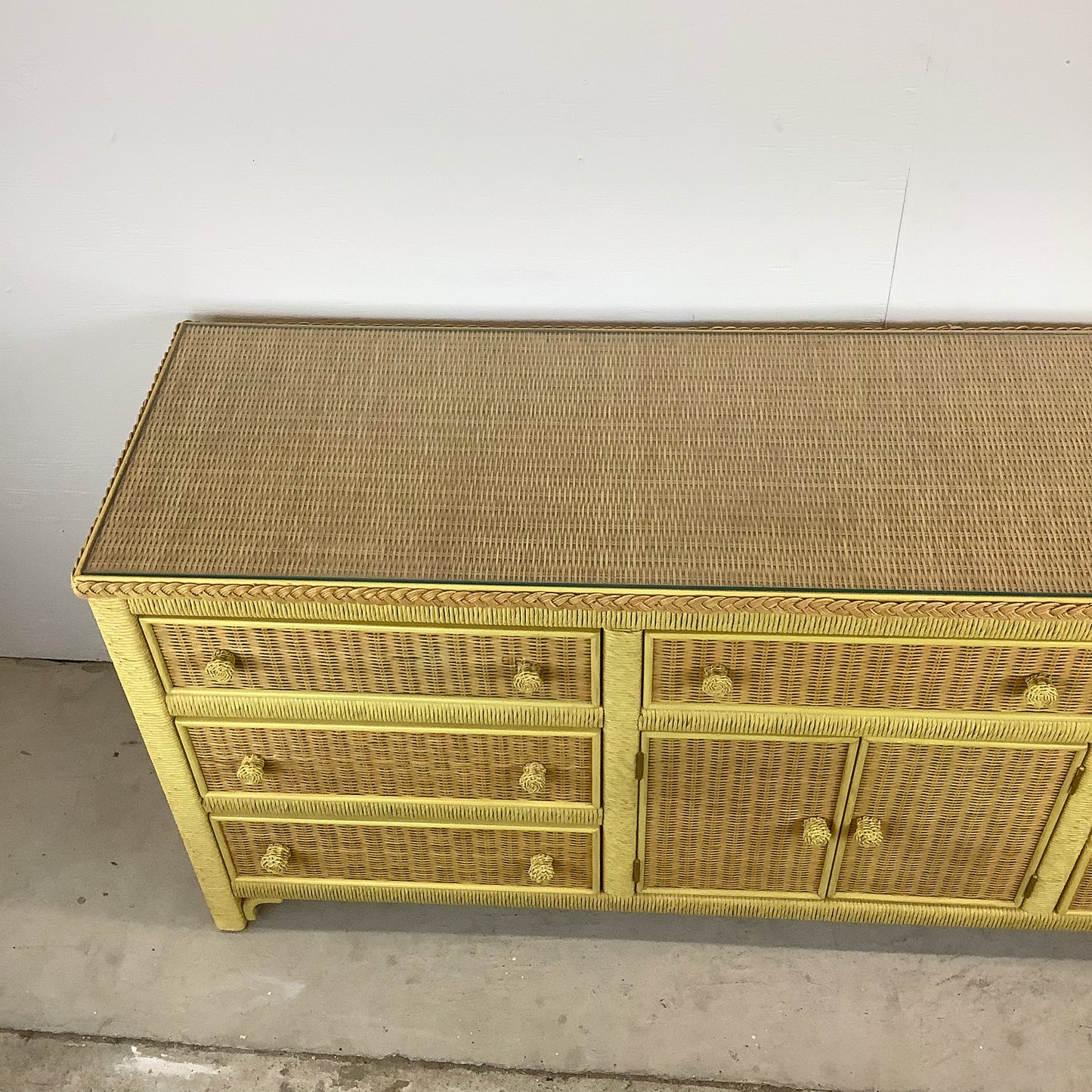 Vintage Nine Drawer Wicker Dresser w/Mirror by Henry Link for Lexington