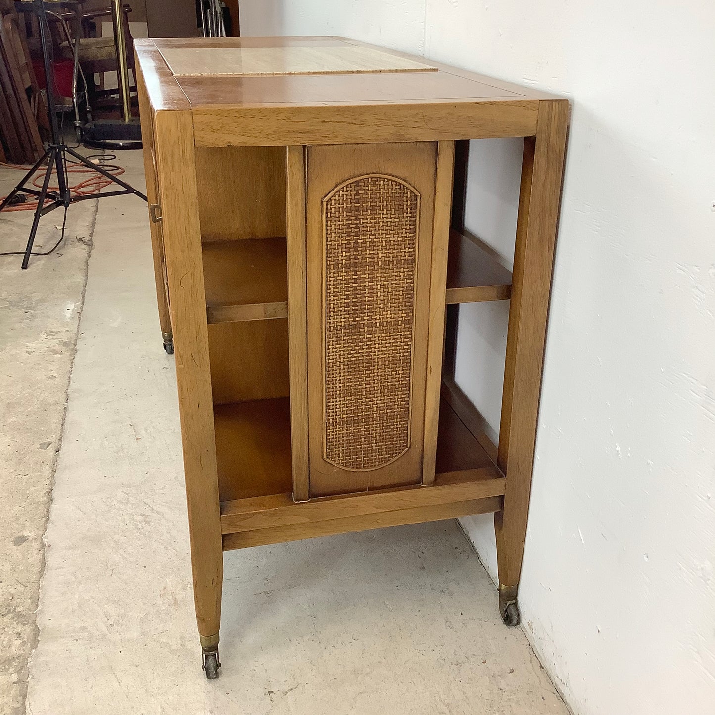 Vintage Rolling Bar Cart With Inlaid Stone Top