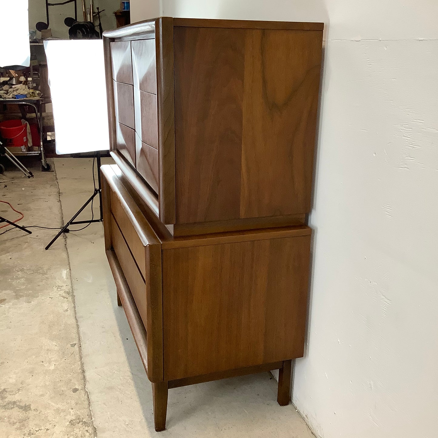 Mid-Century Diamond Front Highboy Dresser