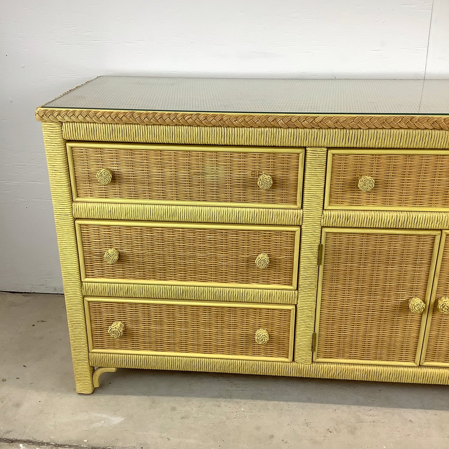 Vintage Nine Drawer Wicker Dresser w/Mirror by Henry Link for Lexington