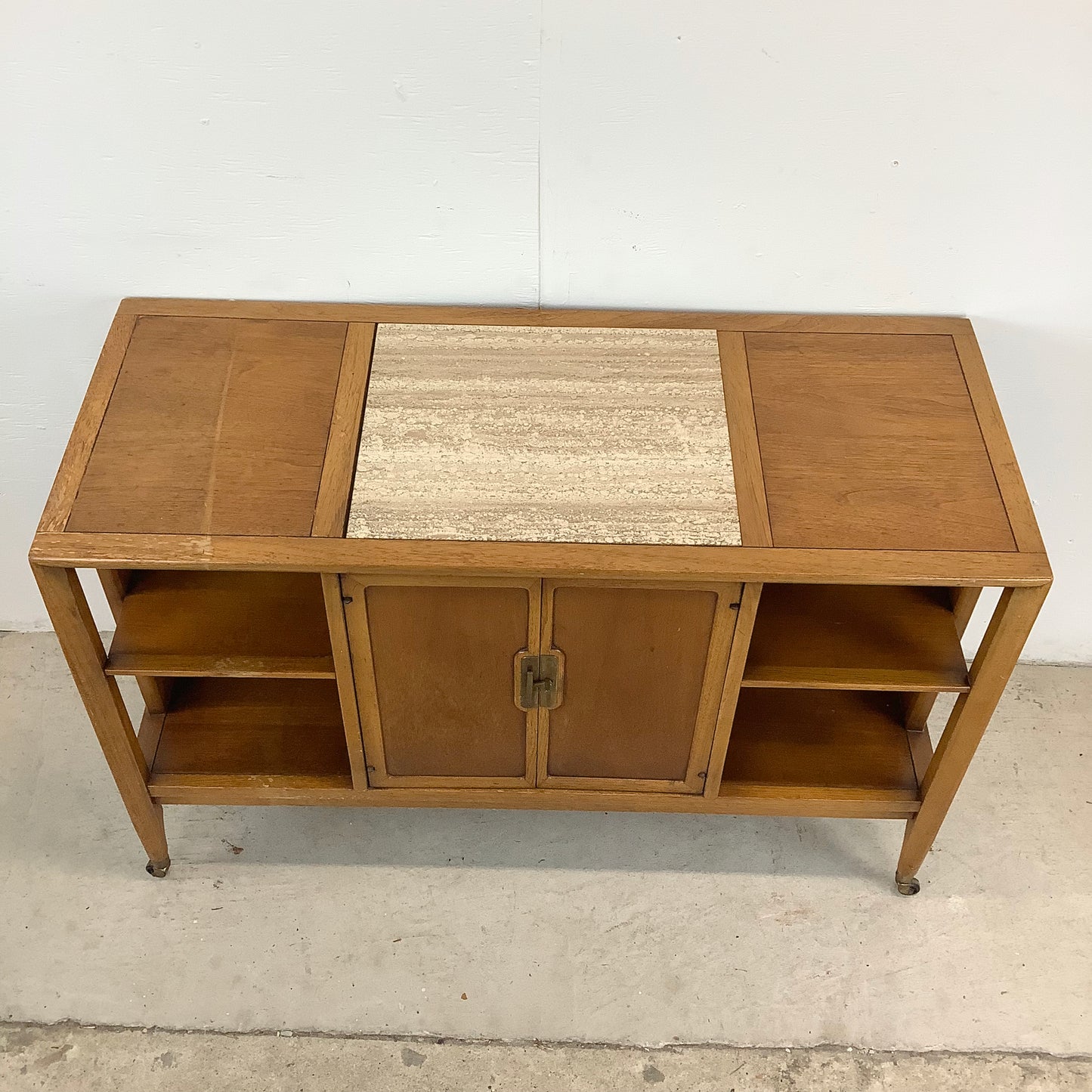 Vintage Rolling Bar Cart With Inlaid Stone Top