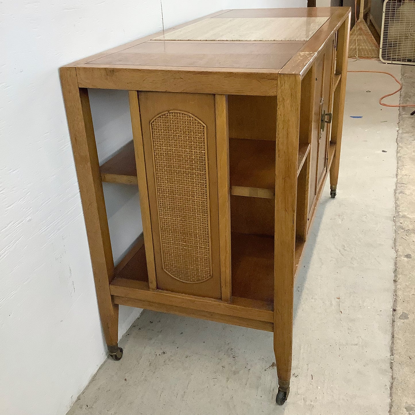 Vintage Rolling Bar Cart With Inlaid Stone Top