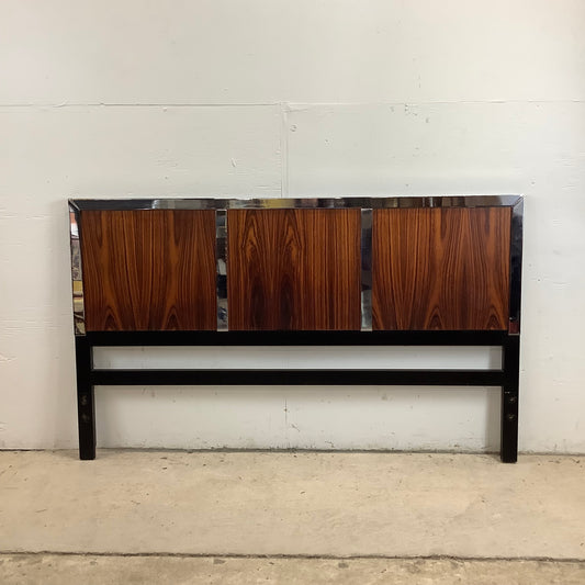 Vintage Modern Rosewood & Chrome Headboard- Queen