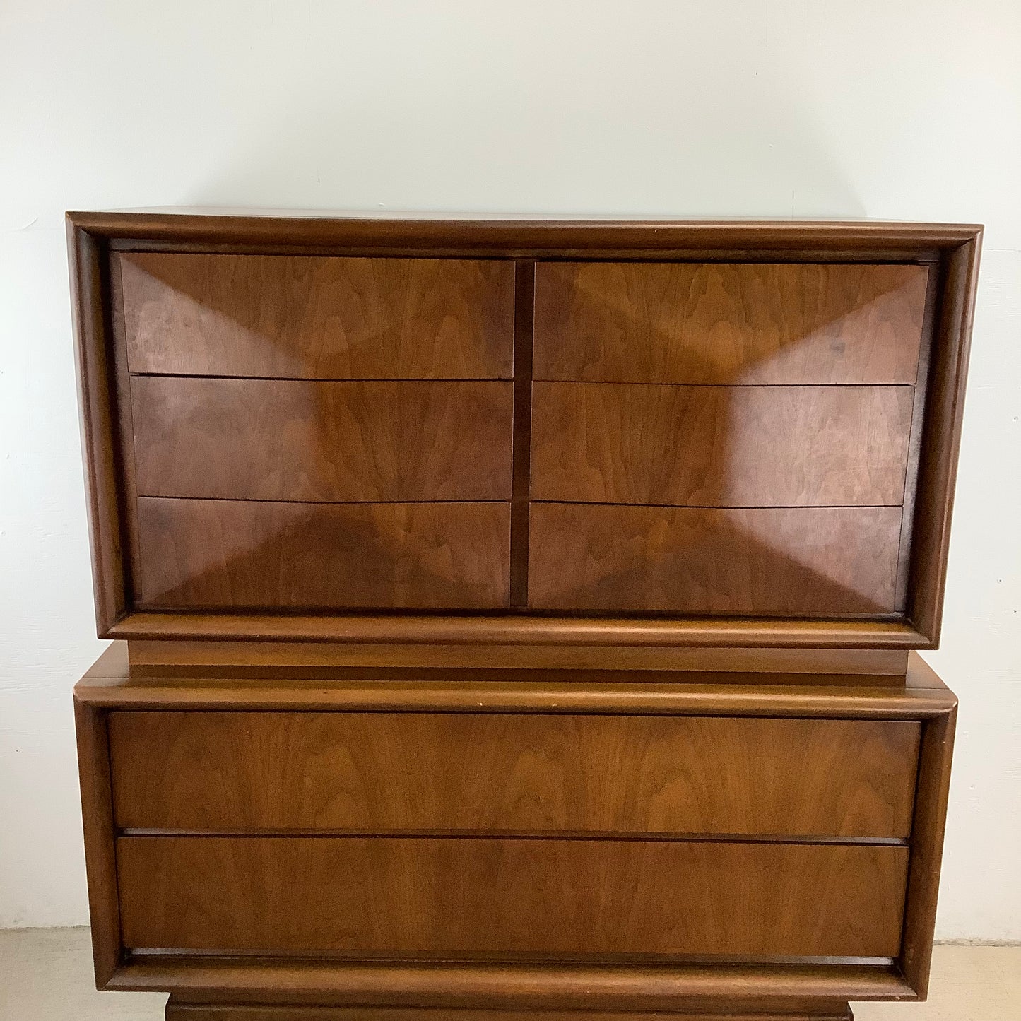 Mid-Century Diamond Front Highboy Dresser