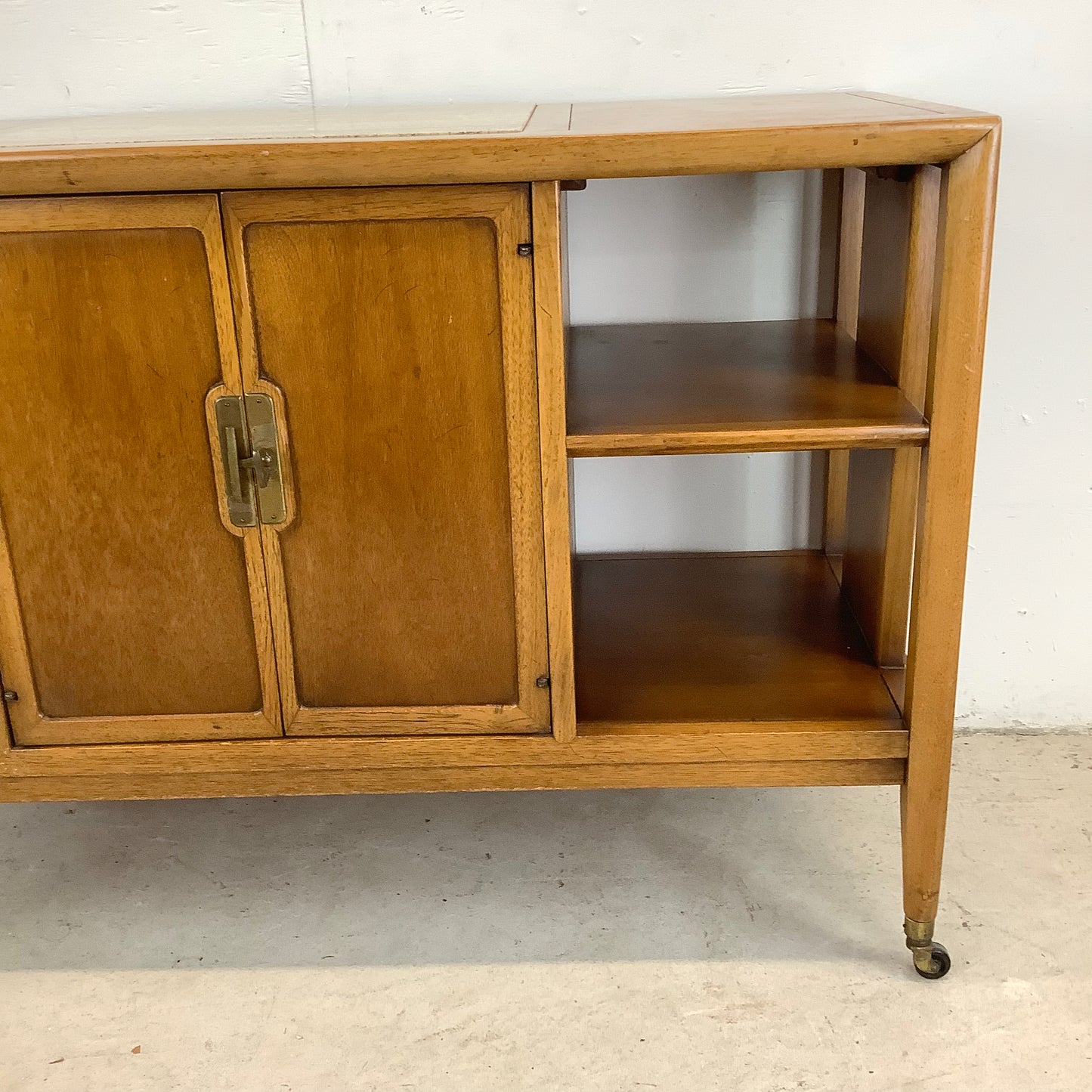 Vintage Rolling Bar Cart With Inlaid Stone Top