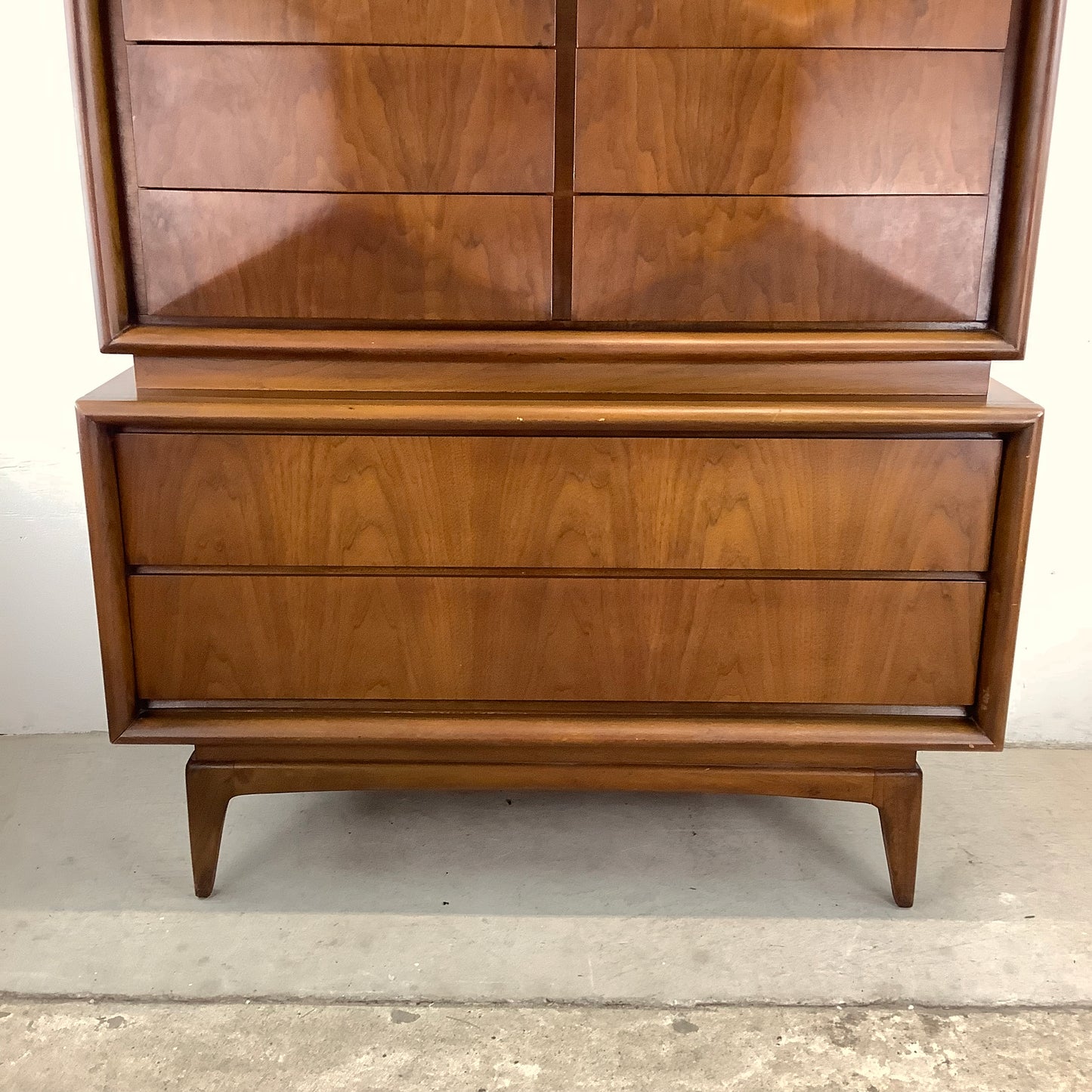 Mid-Century Diamond Front Highboy Dresser