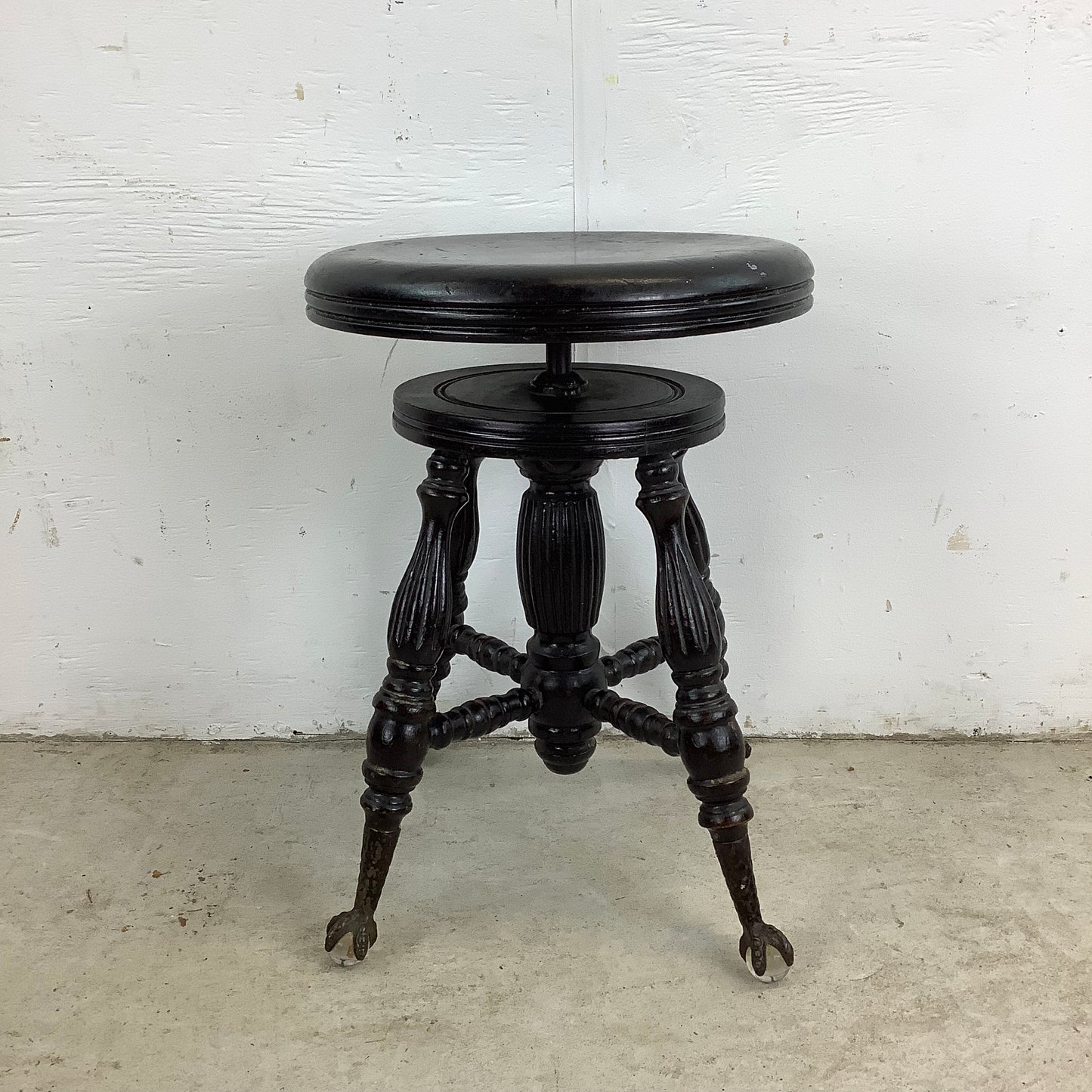 Antique Swivel Stool With Glass Ball Feet