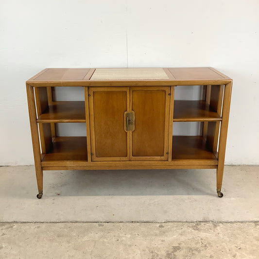 Vintage Rolling Bar Cart With Inlaid Stone Top