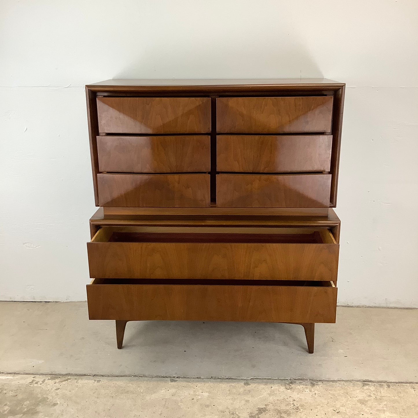 Mid-Century Diamond Front Highboy Dresser