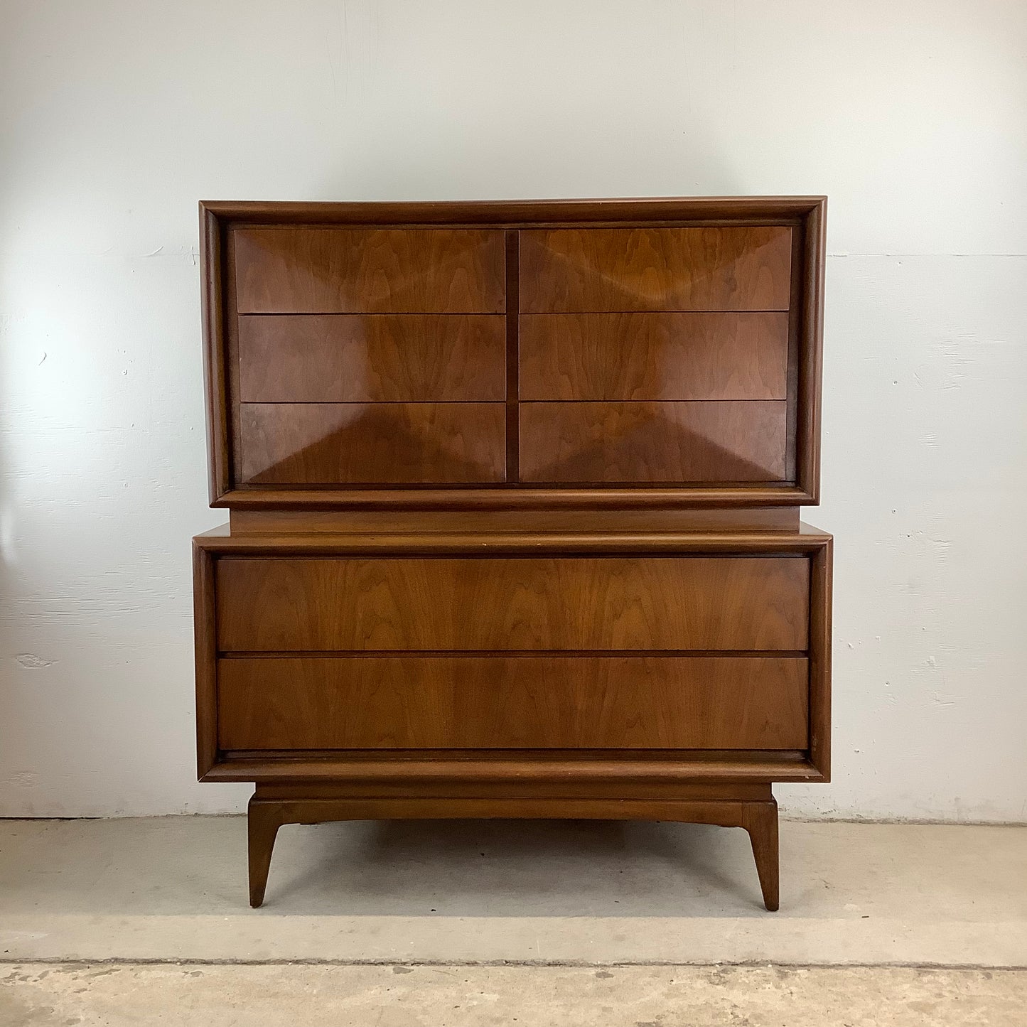 Mid-Century Diamond Front Highboy Dresser