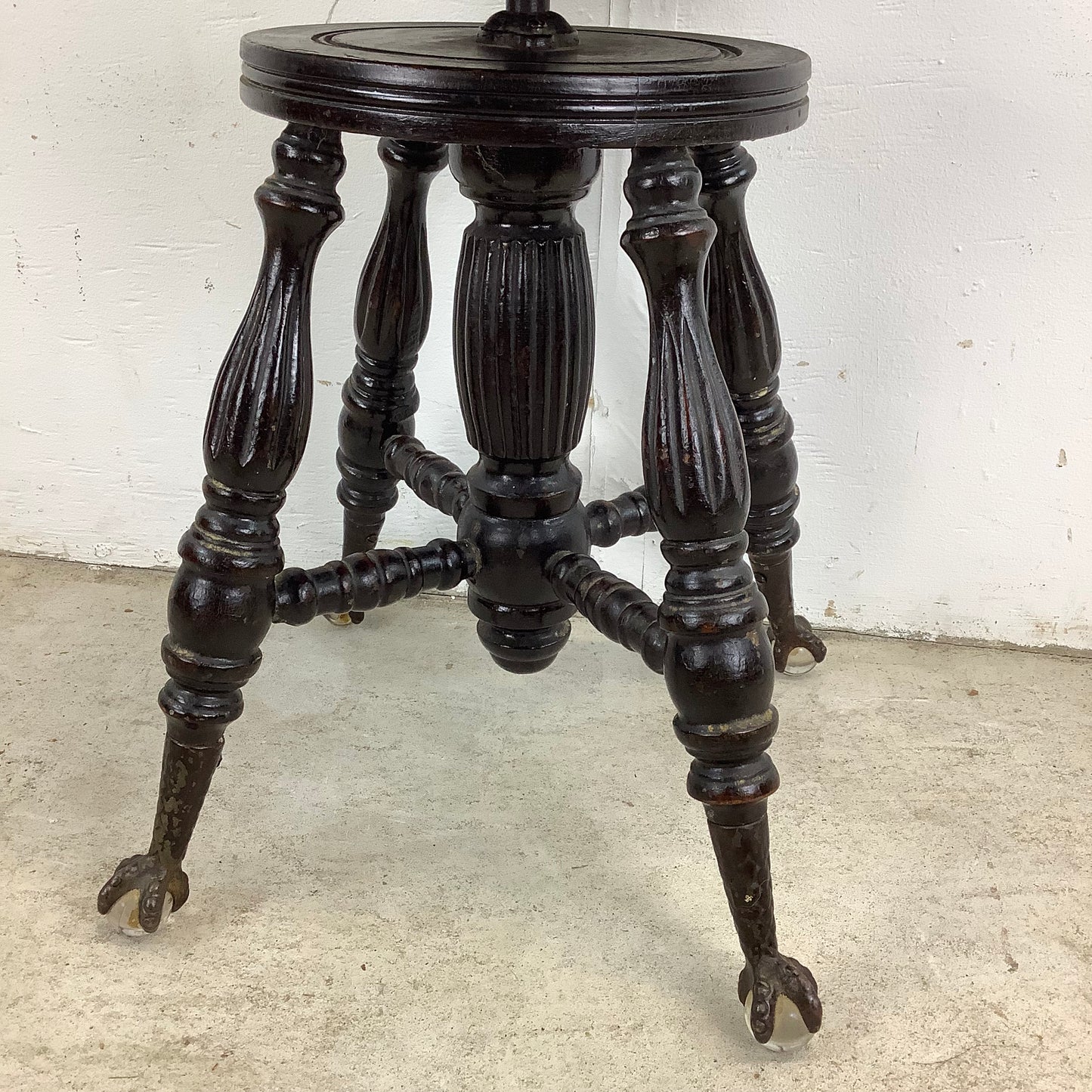 Antique Swivel Stool With Glass Ball Feet