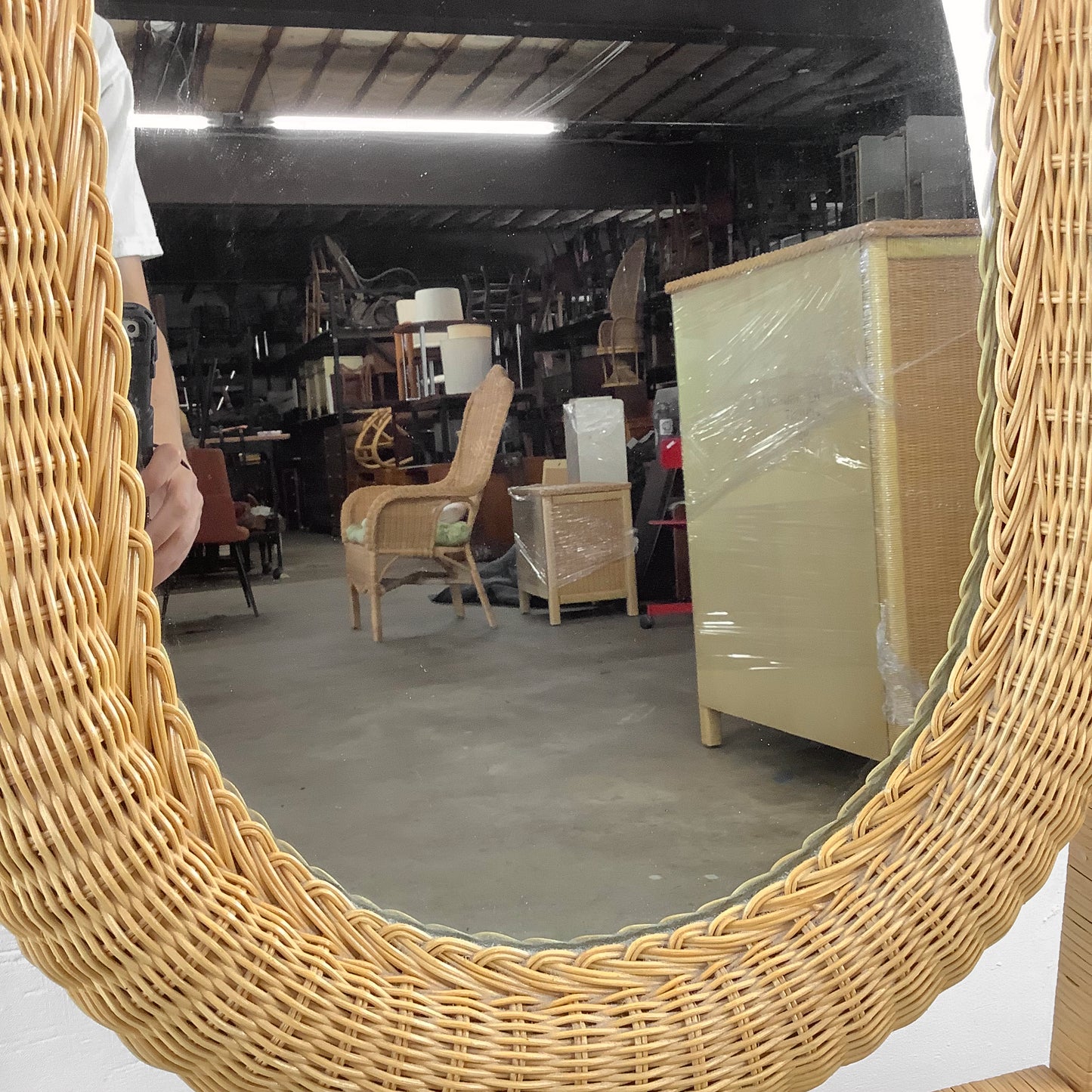 Vintage Wicker Cheval Style Floor Mirror