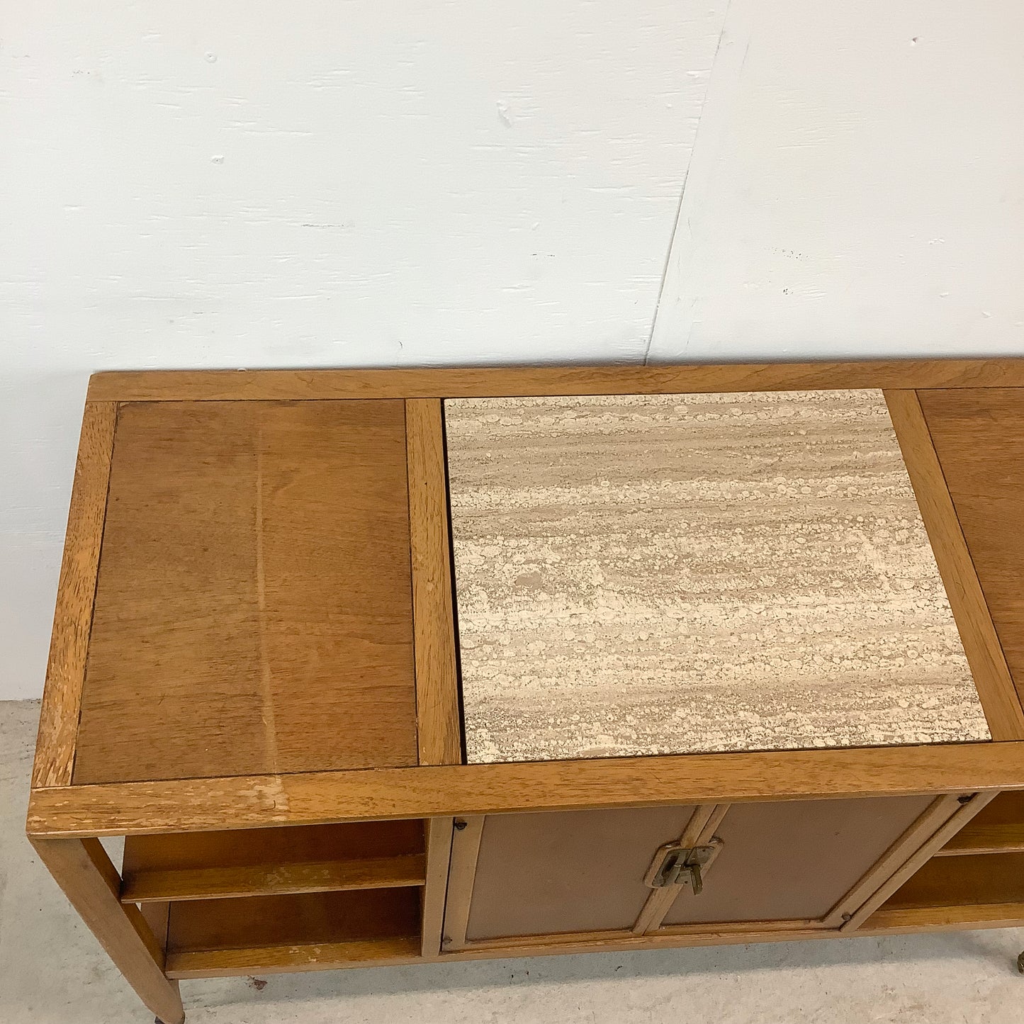 Vintage Rolling Bar Cart With Inlaid Stone Top