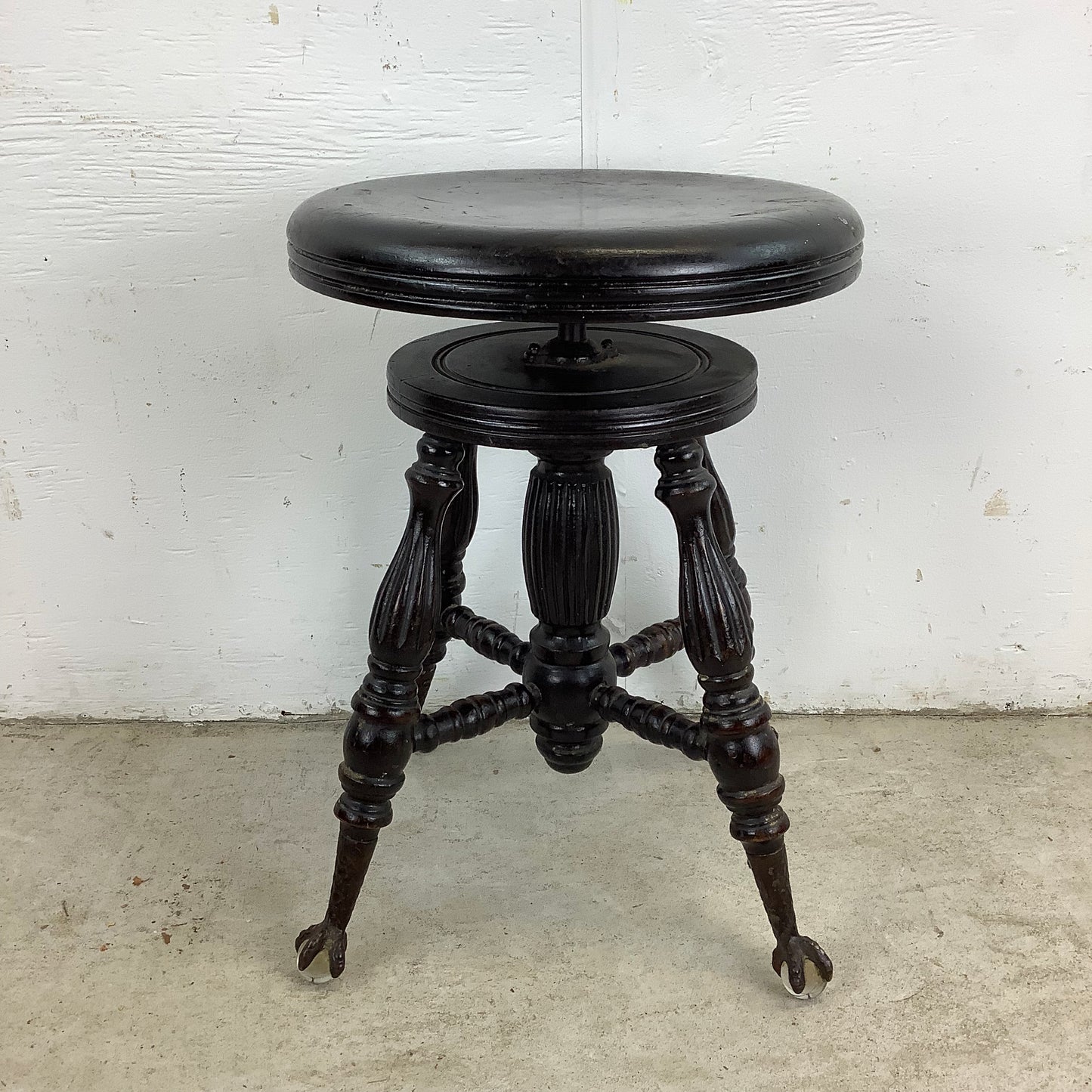 Antique Swivel Stool With Glass Ball Feet