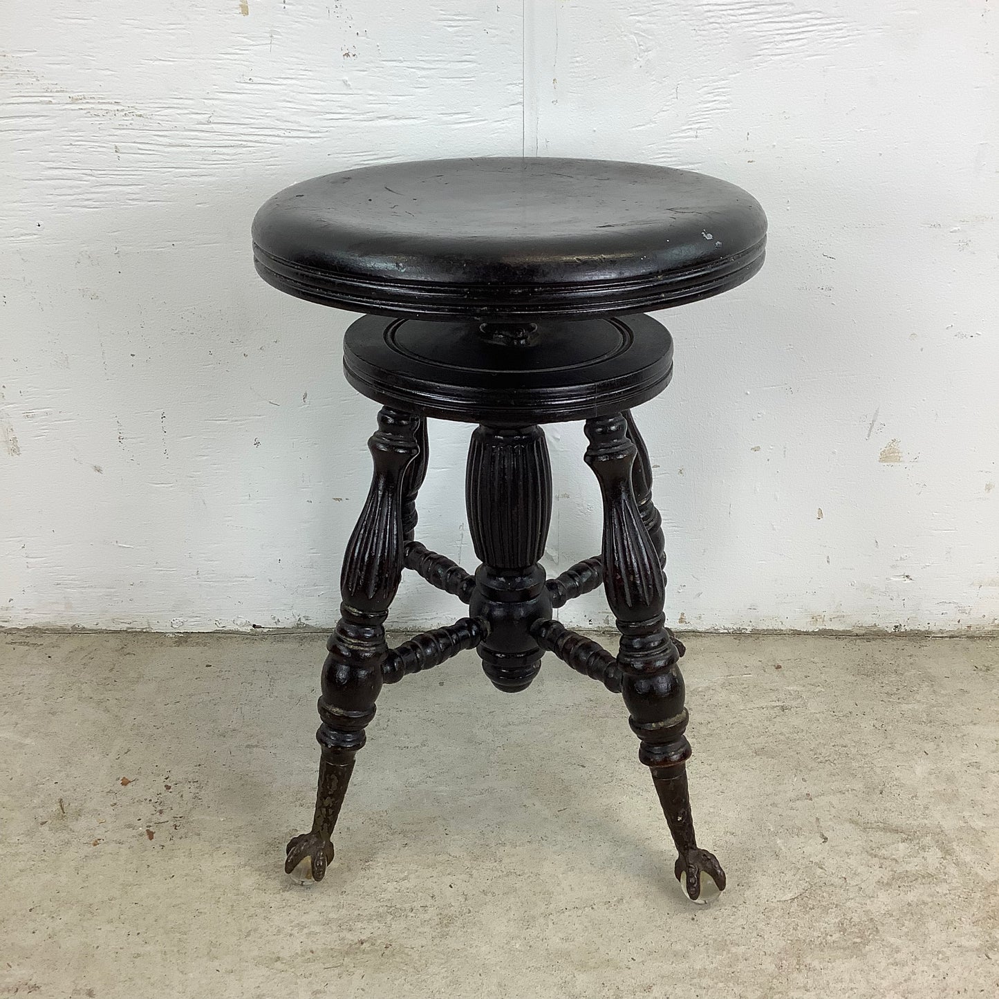 Antique Swivel Stool With Glass Ball Feet