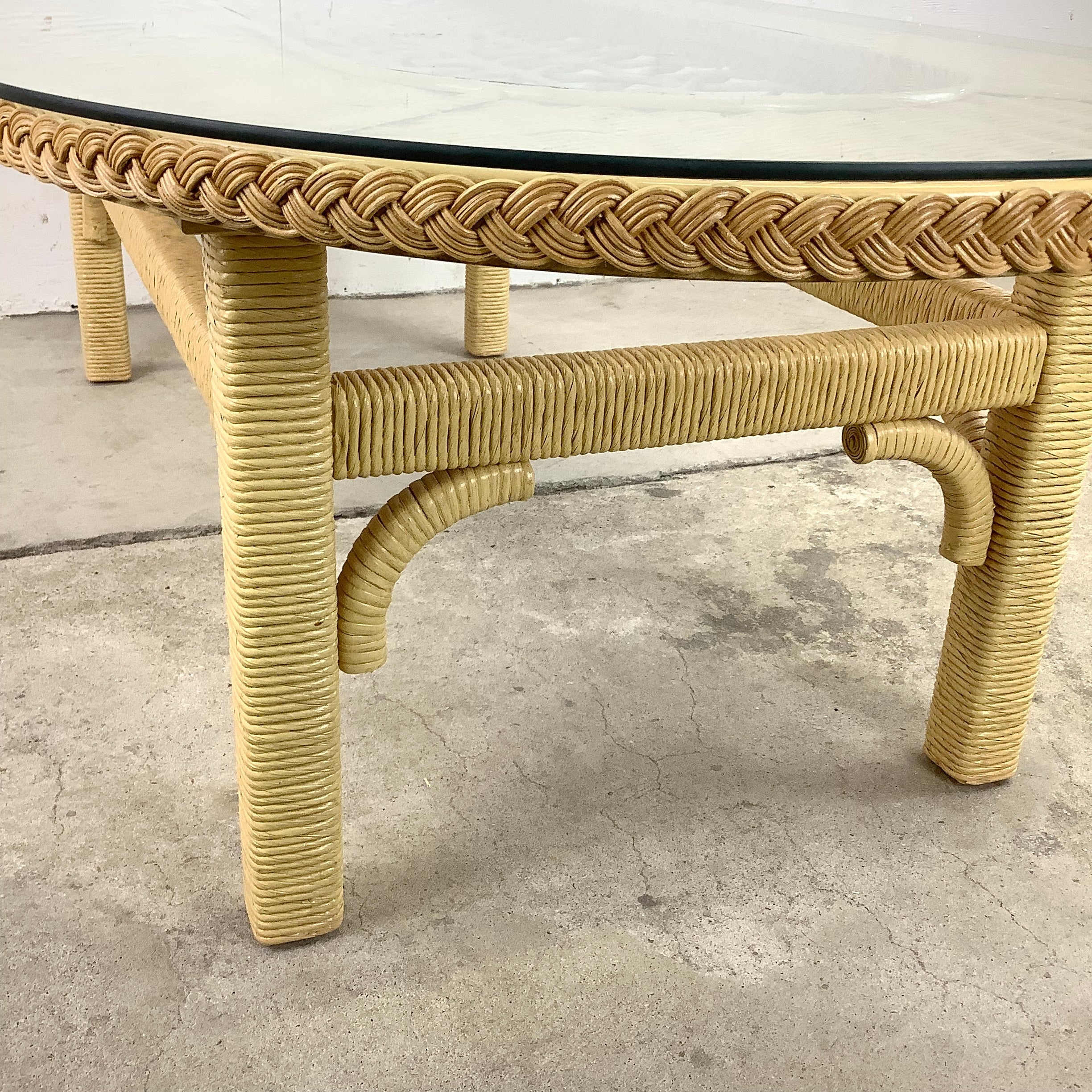 Wicker sofa table with glass online top