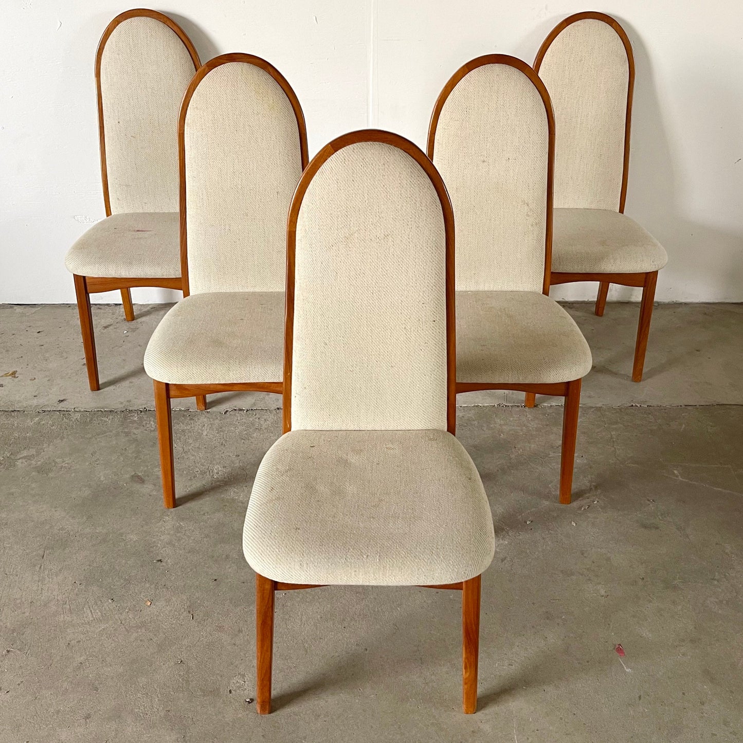 Vintage Modern Highback Teak Dining Chairs- Set of Five