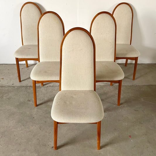 Vintage Modern Highback Teak Dining Chairs- Set of Five