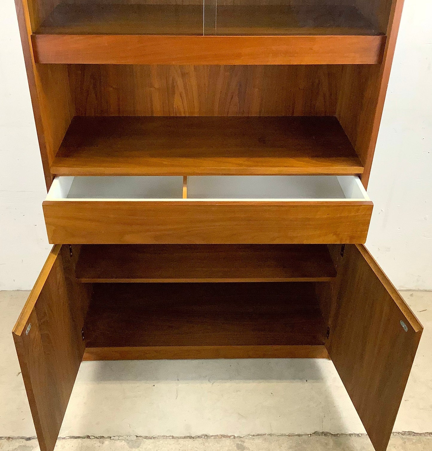 Vintage Modern Teak Bookcase With Display Cabinet