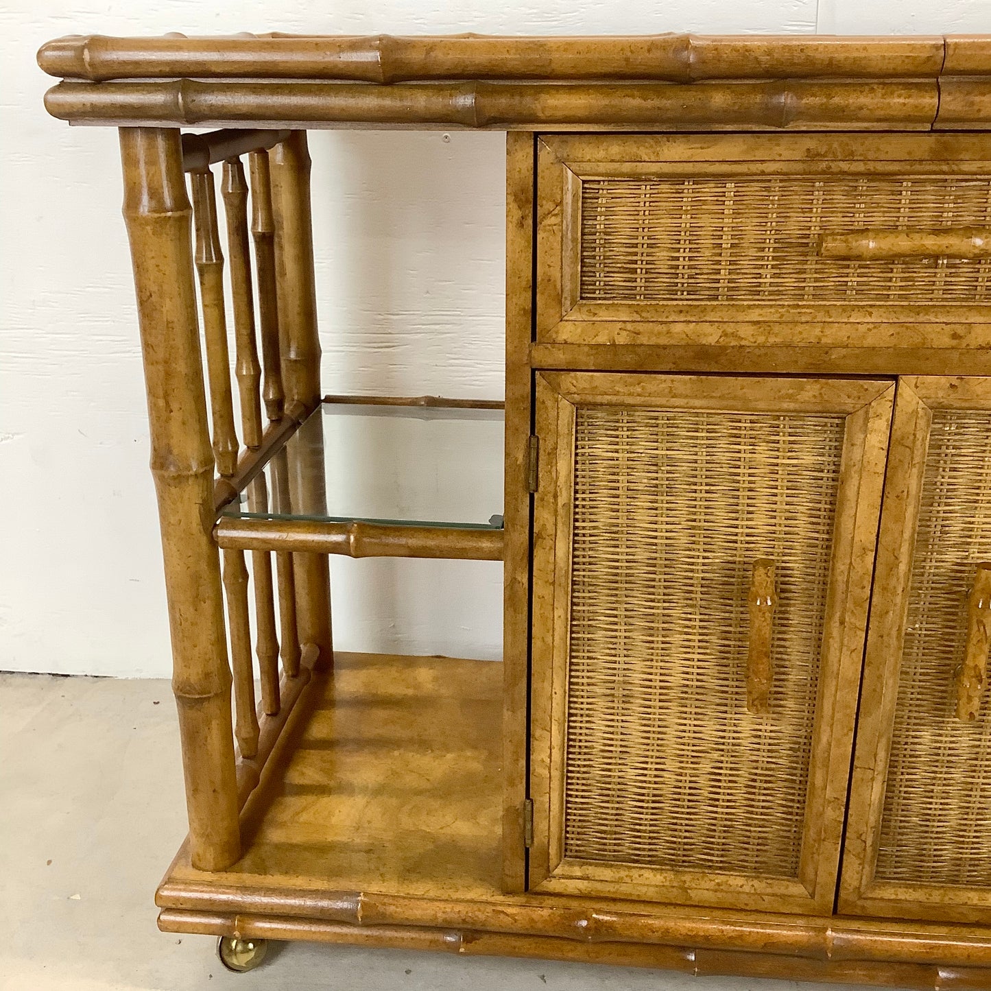 Vintage Boho Modern Bamboo Style Bar Cart by American of Martinsville