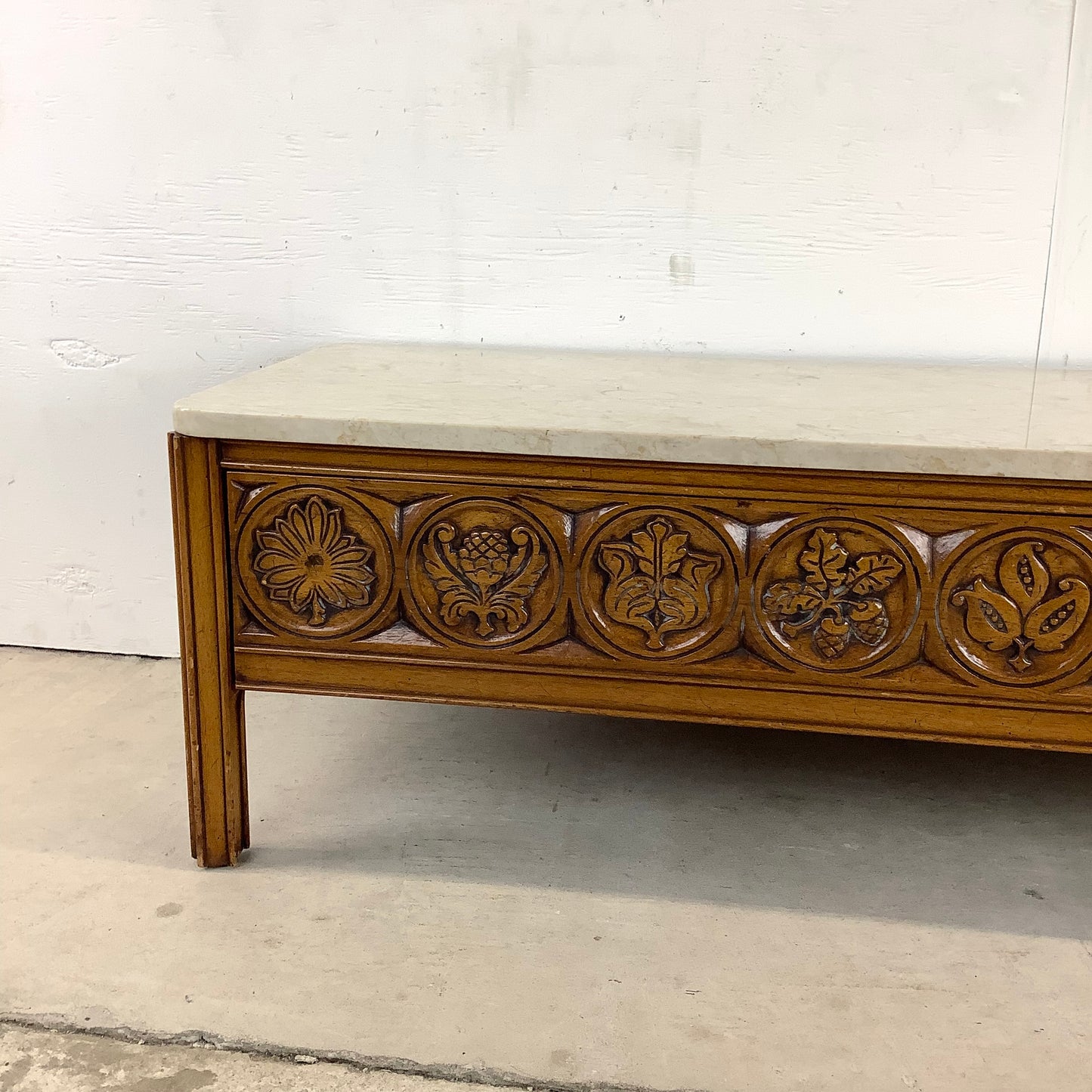 Vintage Storage Coffee Table With Stone Top